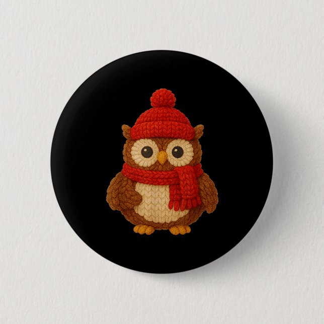 Chapa Redonda De 5 Cm Cute Christmas Owl Winter Snow  (Anverso)