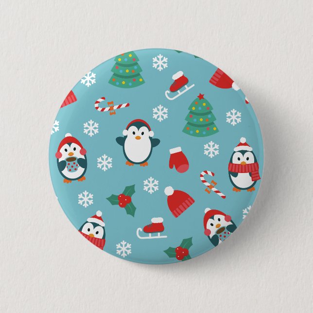 Chapa Redonda De 5 Cm Cute Christmas Penguins Pattern (Anverso)