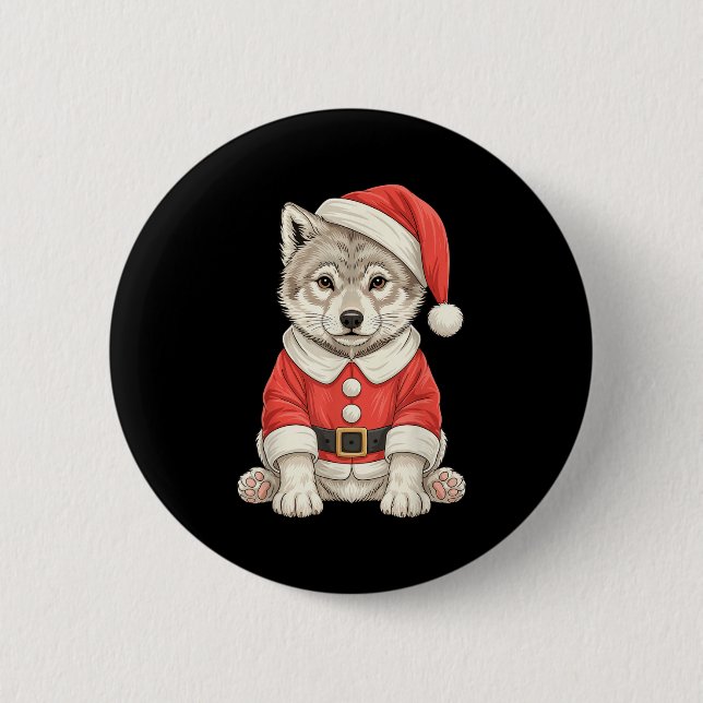 Chapa Redonda De 5 Cm Cute Christmas Wolf Santa  (Anverso)