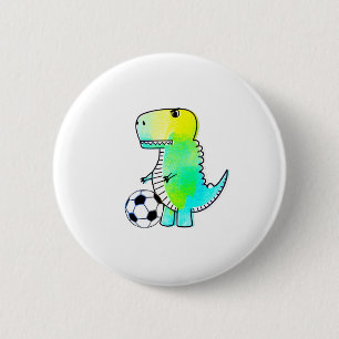 Chapa Redonda De 5 Cm Cute Dinosaur ama al fútbol acuarela