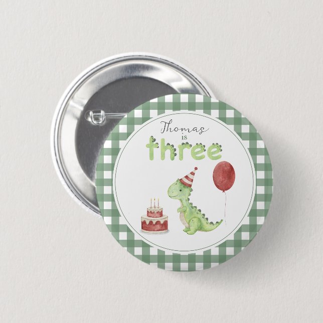 Chapa Redonda De 5 Cm Cute Dinosaur Three-rex Birthday (Anverso y reverso)