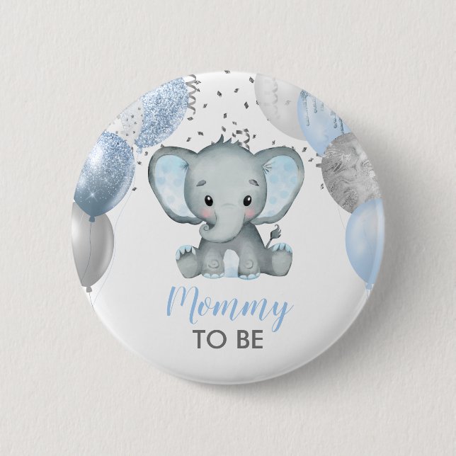 Chapa Redonda De 5 Cm Cute Elephant Boy Balloons Baby Shower (Anverso)