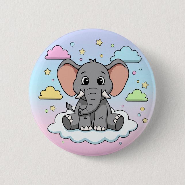 Chapa Redonda De 5 Cm Cute Elephant on Cloud - I'm Ele-Fun-t Pun (Anverso)