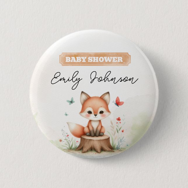 Chapa Redonda De 5 Cm Cute fox baby shower  (Anverso)