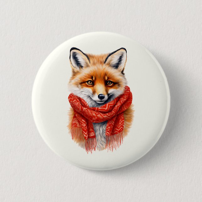 Chapa Redonda De 5 Cm Cute Fox in a Red Scarf Autumn Image (Anverso)