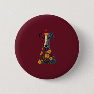 Chapa Redonda De 5 Cm Cute Galgo Whippet Retrato Floral Corazón Rojo 