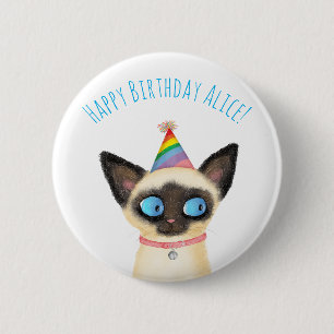 Chapa Redonda De 5 Cm Cute gatito siamés feliz insignia de cumpleaños