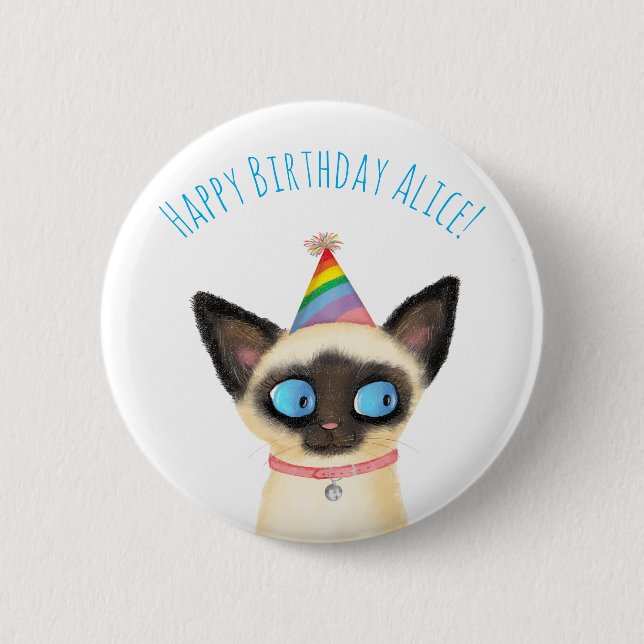 Chapa Redonda De 5 Cm Cute gatito siamés feliz insignia de cumpleaños (Anverso)