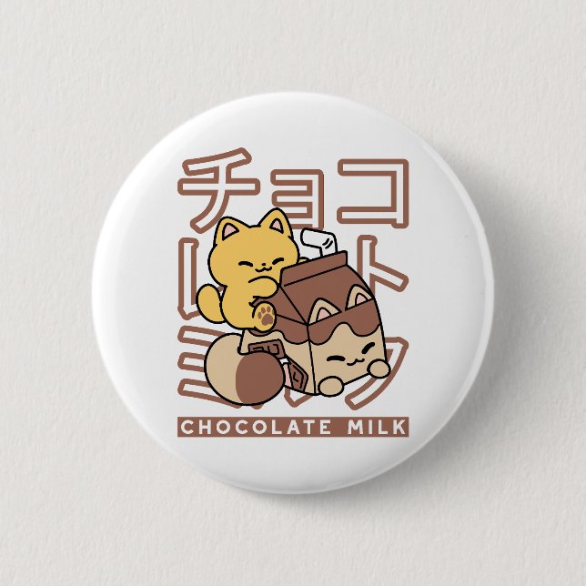 Chapa Redonda De 5 Cm Cute gato montando leche de chocolate Carton Kawai (Anverso)