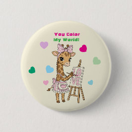 Chapa Redonda De 5 Cm Cute Giraffe Artist "You Color My World" Valentine