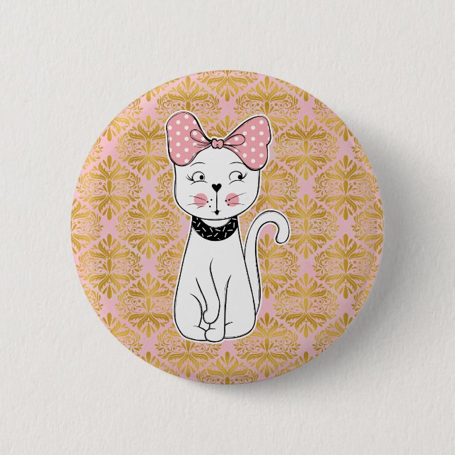 Chapa Redonda De 5 Cm Cute Girly Cat Magnet (Anverso)