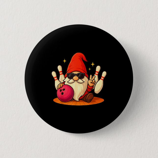 Chapa Redonda De 5 Cm Cute Gnome With Sungles Gnome Playing Bowling Men  (Anverso)