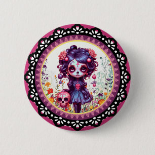 Chapa Redonda De 5 Cm Cute Gothic Garden Sugar Skull