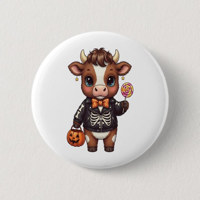 Chapa Redonda De 5 Cm Cute gracioso Halloween Highland Cow (Anverso)