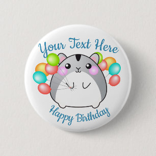 Chapa Redonda De 5 Cm Cute Gray Kawaii Hamster