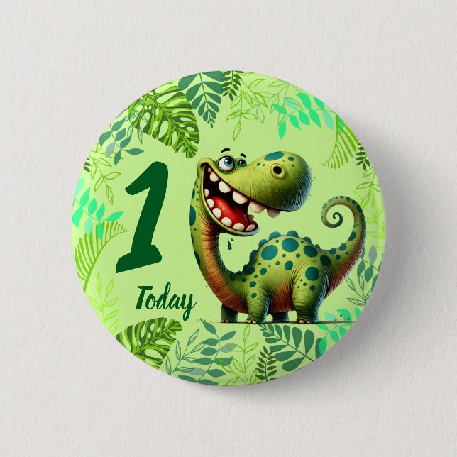 Chapa Redonda De 5 Cm Cute Green Dinosaur 1st Birthday (Anverso)
