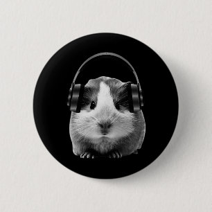 Chapa Redonda De 5 Cm Cute Guinea Pig Escuchando Dubstep