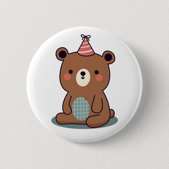 Chapa Redonda De 5 Cm Cute Happy Brown Fiesta Bear (Anverso)