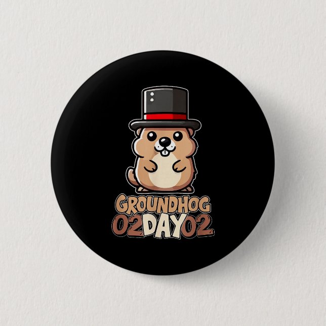 Chapa Redonda De 5 Cm Cute Happy Groundhog Day February 2nd Phils Holida (Anverso)