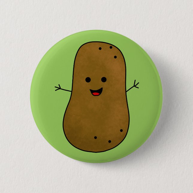 Chapa Redonda De 5 Cm Cute Happy Potato, fondo verde. (Anverso)