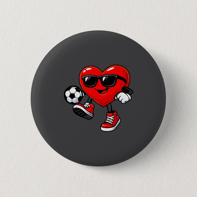 Chapa Redonda De 5 Cm Cute Heart Playing Soccer Valentines Day Soccer Bo (Anverso)