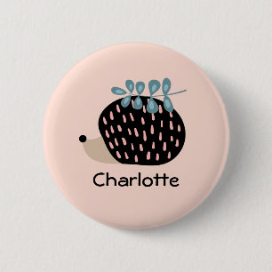 Chapa Redonda De 5 Cm Cute Hedgehog Nombre personalizado Niños personali