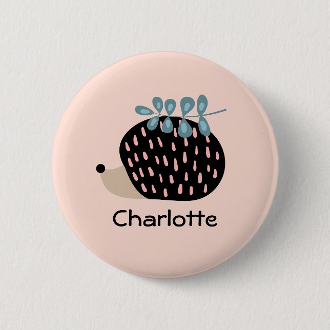 Chapa Redonda De 5 Cm Cute Hedgehog Nombre personalizado Niños personali (Anverso)
