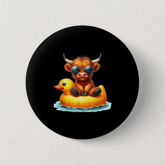 Chapa Redonda De 5 Cm Cute Highland Cow Duck Ol Float Summer Vibes Swimm (Anverso)