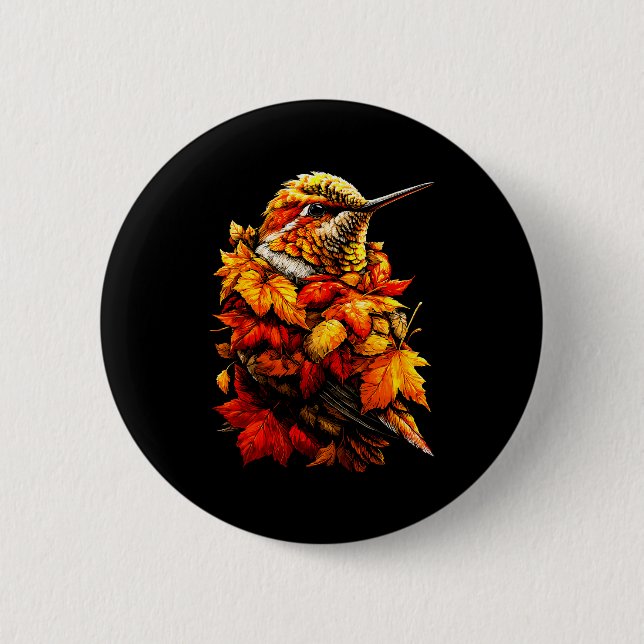 Chapa Redonda De 5 Cm Cute Hummingbird Fall Leaves Forest Vibes Autumn A (Anverso)