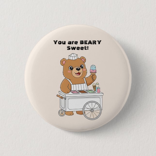 Chapa Redonda De 5 Cm Cute Ice Cream Bear "Beary Sweet" Kids Valentine (Anverso)