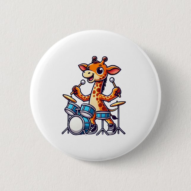 Chapa Redonda De 5 Cm Cute jirafa tocando tambores Girafas Música de tam (Anverso)