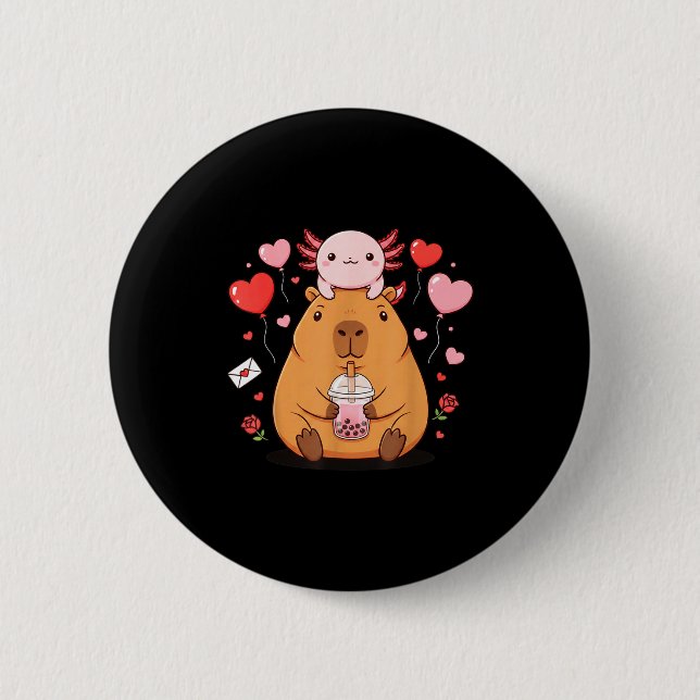 Chapa Redonda De 5 Cm Cute Kawaii Axolotl Capybara Bubble Tea Boys Girls (Anverso)