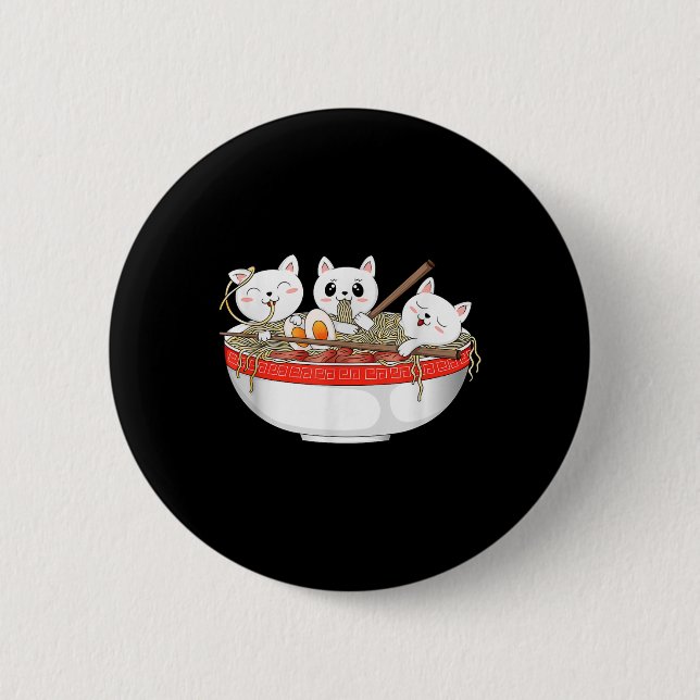 Chapa Redonda De 5 Cm Cute Kawaii Gatos Ramen Noodles Anime Gato Japonés (Anverso)