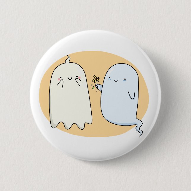 Chapa Redonda De 5 Cm Cute Kawaii Ghost Couple (Anverso)