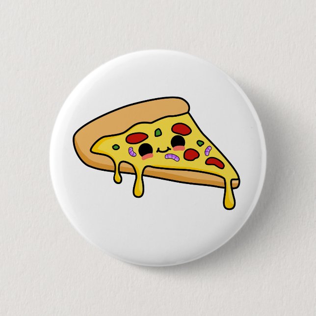 Chapa Redonda De 5 Cm Cute Kawaii Pizza Slice (Anverso)