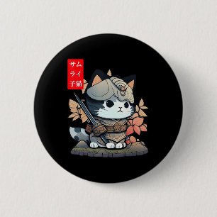 Chapa Redonda De 5 Cm Cute Kawaii Samurai Warrior Kawaii Cat Japanese An