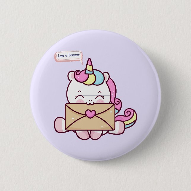 Chapa Redonda De 5 Cm Cute Kawaii Unicorn Love Illustration (Anverso)