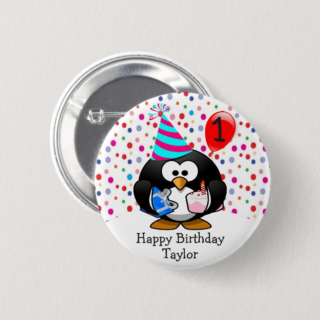 Chapa Redonda De 5 Cm Cute Kid 1Happy Birthday Penguin (Anverso y reverso)