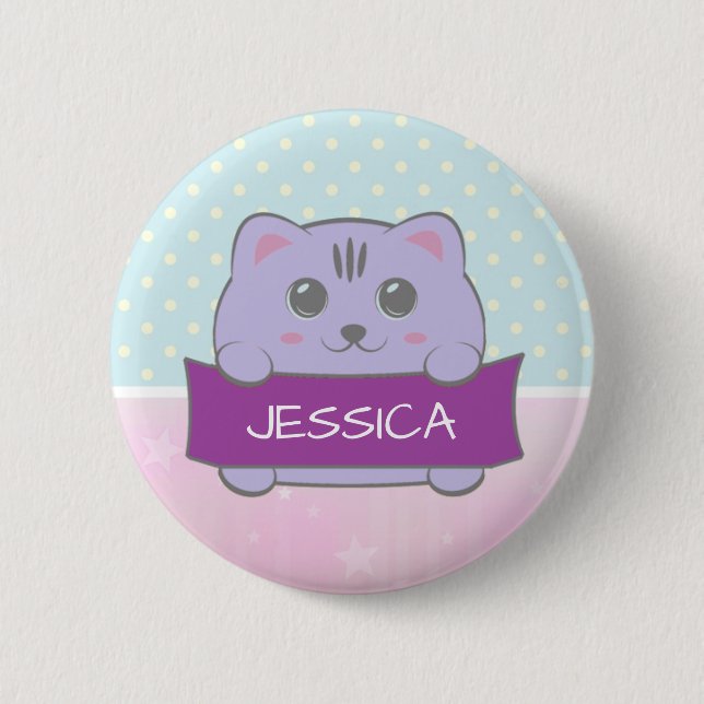 Chapa Redonda De 5 Cm Cute Kitten Personalised Polka Dot (Anverso)