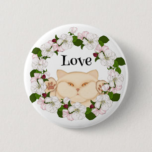 Chapa Redonda De 5 Cm Cute kitti en flores