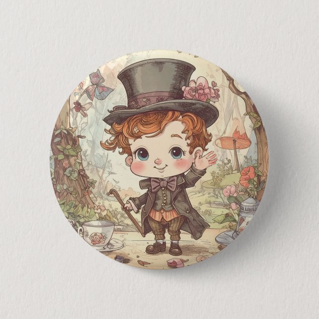 Chapa Redonda De 5 Cm Cute Mad Hatter Whimsical Wonderland Woodland Art (Anverso)