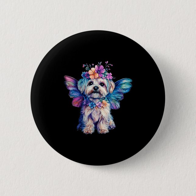 Chapa Redonda De 5 Cm Cute Maltese Dog Angel With Wings  (Anverso)