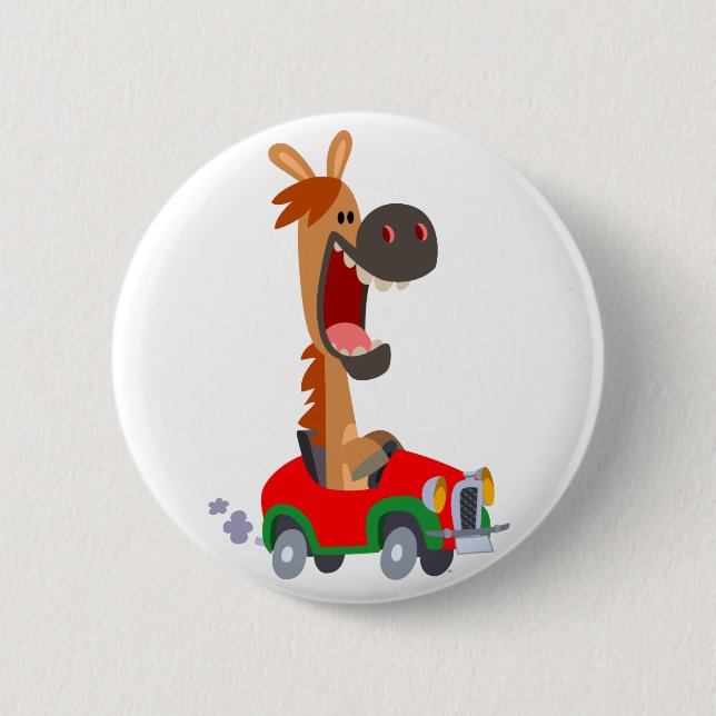 Chapa Redonda De 5 Cm Cute Motorized Cartoon Horse Button Badge (Anverso)