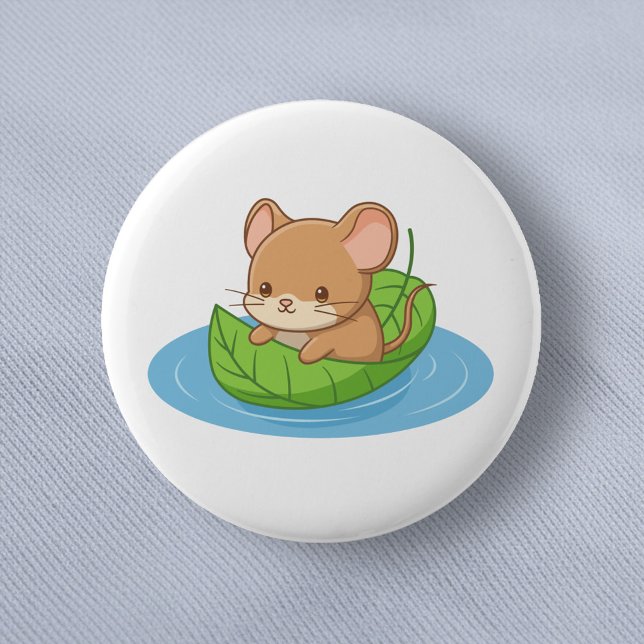 Chapa Redonda De 5 Cm Cute Mouse in a Leaf Boat (Subido por el creador)