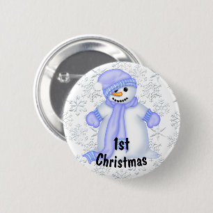 Chapa Redonda De 5 Cm Cute Muñeco de Nieve Bebé 1er Navidad