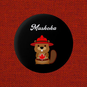 Chapa Redonda De 5 Cm Cute Muskoka Canada Beaver con color oscuro Gorra
