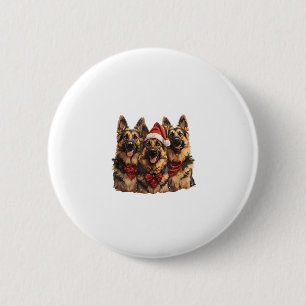 Chapa Redonda De 5 Cm Cute Navidades Pastor Alemán Perros Santa Hat Holi