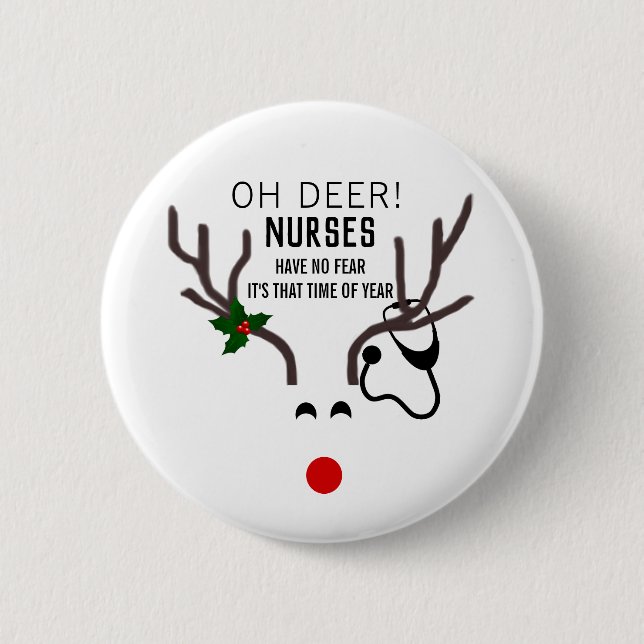 Chapa Redonda De 5 Cm Cute Nurse Christmas Stethoscope Reindeer (Anverso)