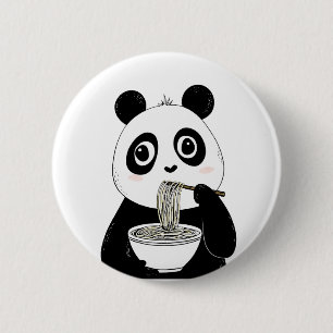 Chapa Redonda De 5 Cm Cute Panda Comiendo Fideos Udon