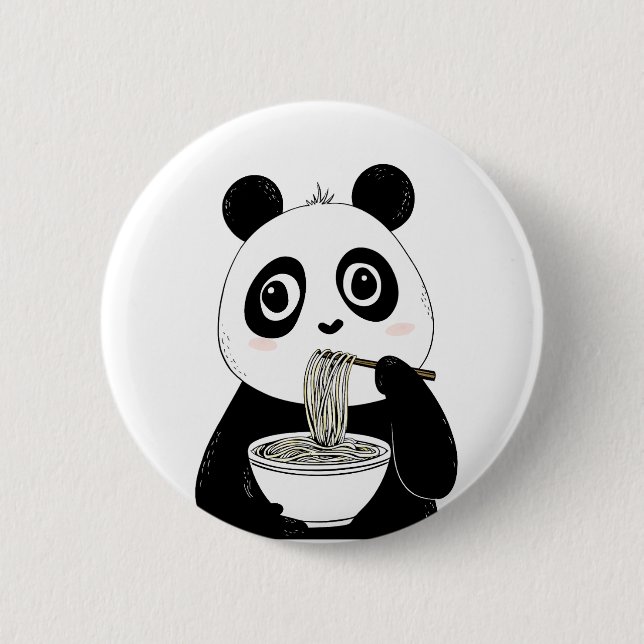 Chapa Redonda De 5 Cm Cute Panda Comiendo Fideos Udon (Anverso)